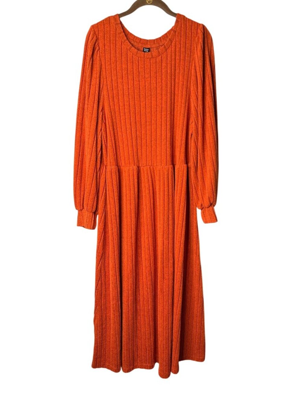 Emery Rose Plus Size A-Line Maxi Dress Size 2XL Orange Long Sleeve Ribbed